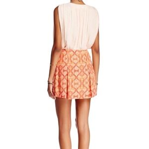 Free‎ People Casual Lover's Lane Printed Mini Skirt Orange Yellow Button Sz 12